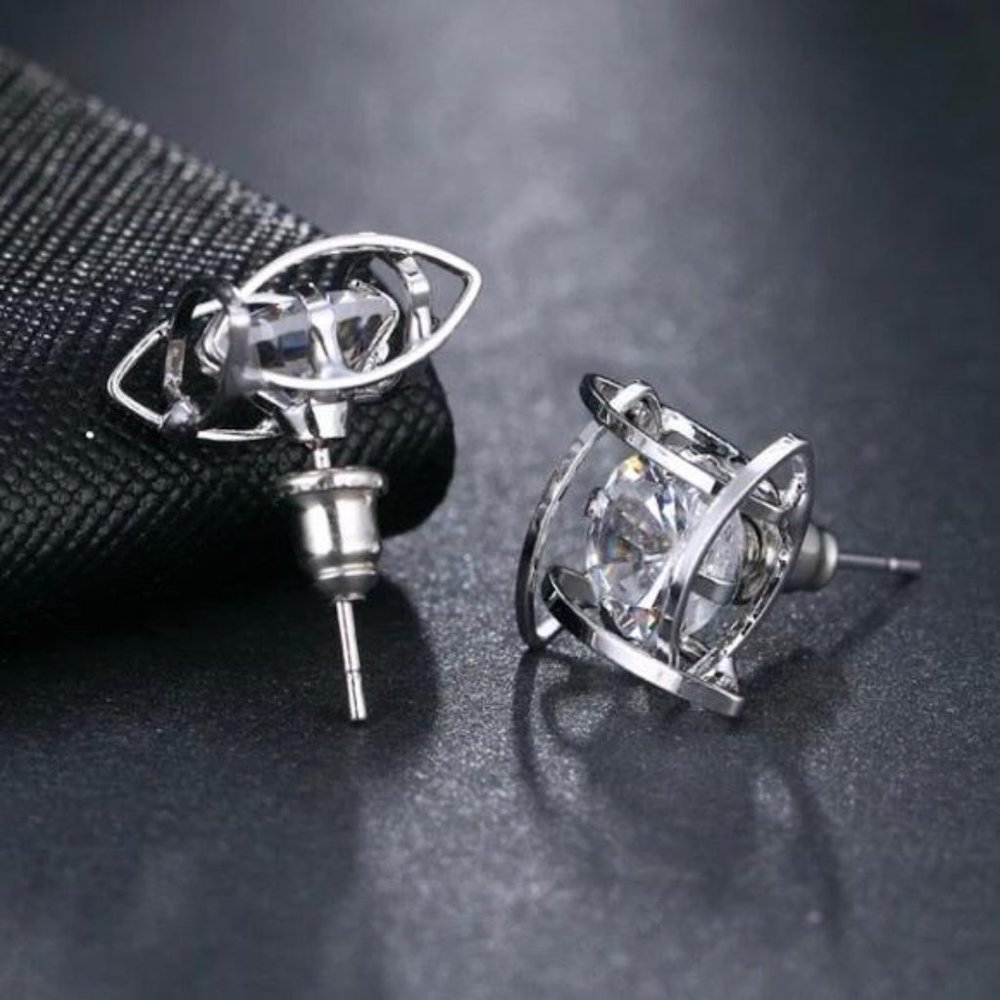 New Silver 3D Cage  Stud Earrings, beautiful Earrings, cute Earrings - Picture 6 of 6
